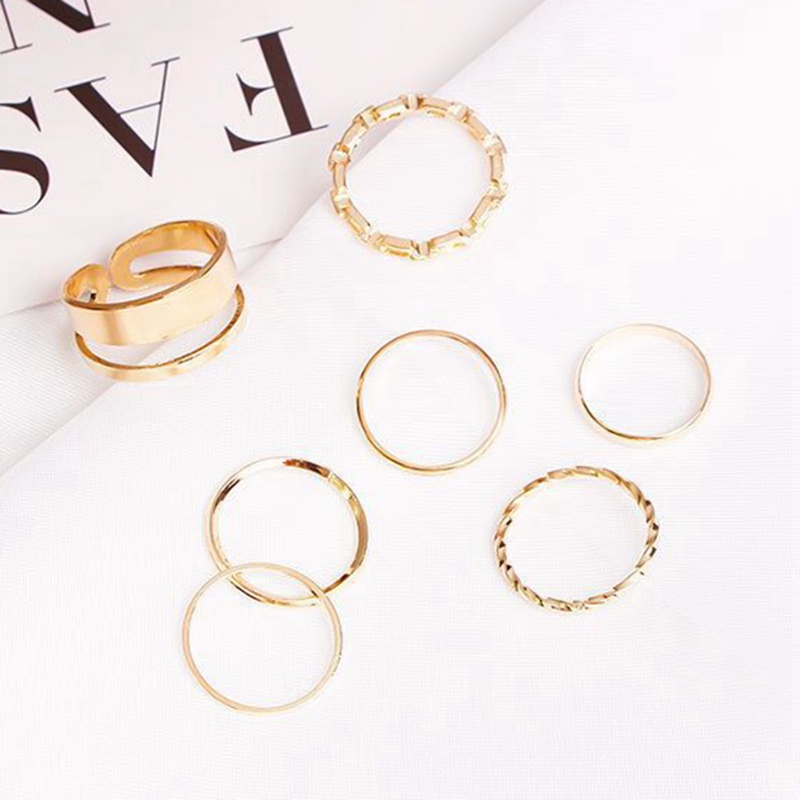 7pcsset Cincin Model Terbuka Bahan Metal Desain Bulat Hollow Untuk Wanita