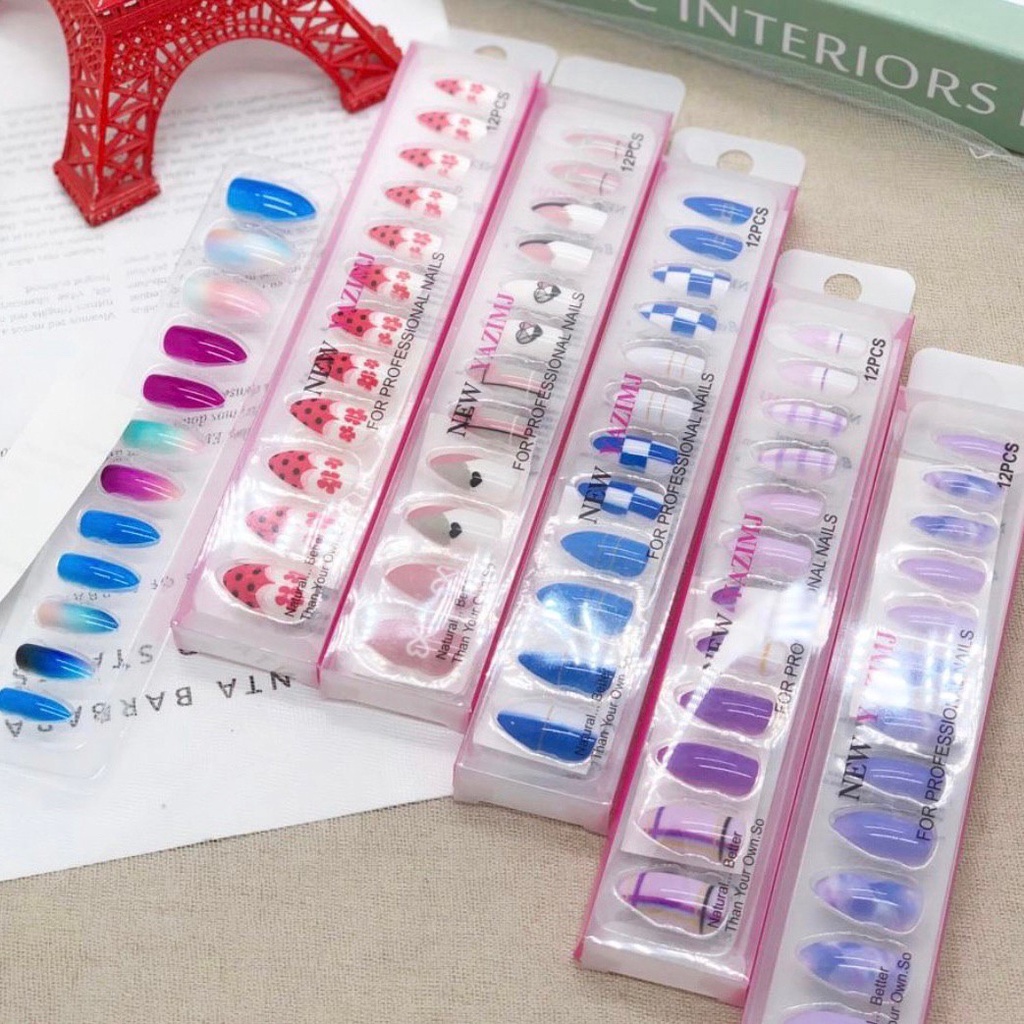 kuku palsu motif premium YZ high quality set 12 pcs box nail art fake nail