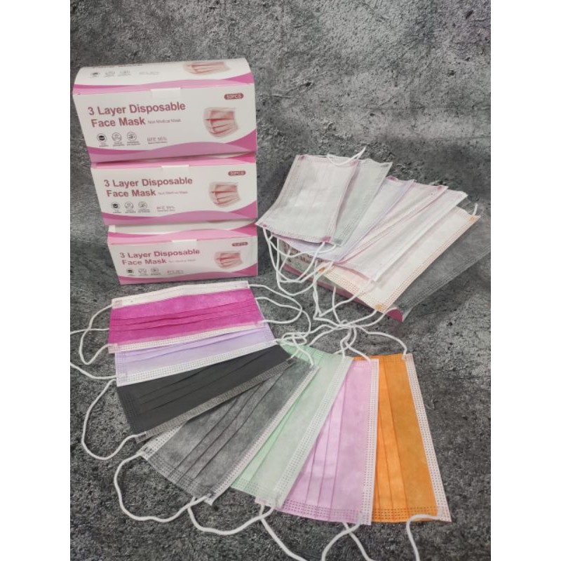 READY MASKER 3 layer disposable mask. 3 PLY PELANGI. 3 PLY WARNA WARNI. MASKER PINK, MASKER ABU