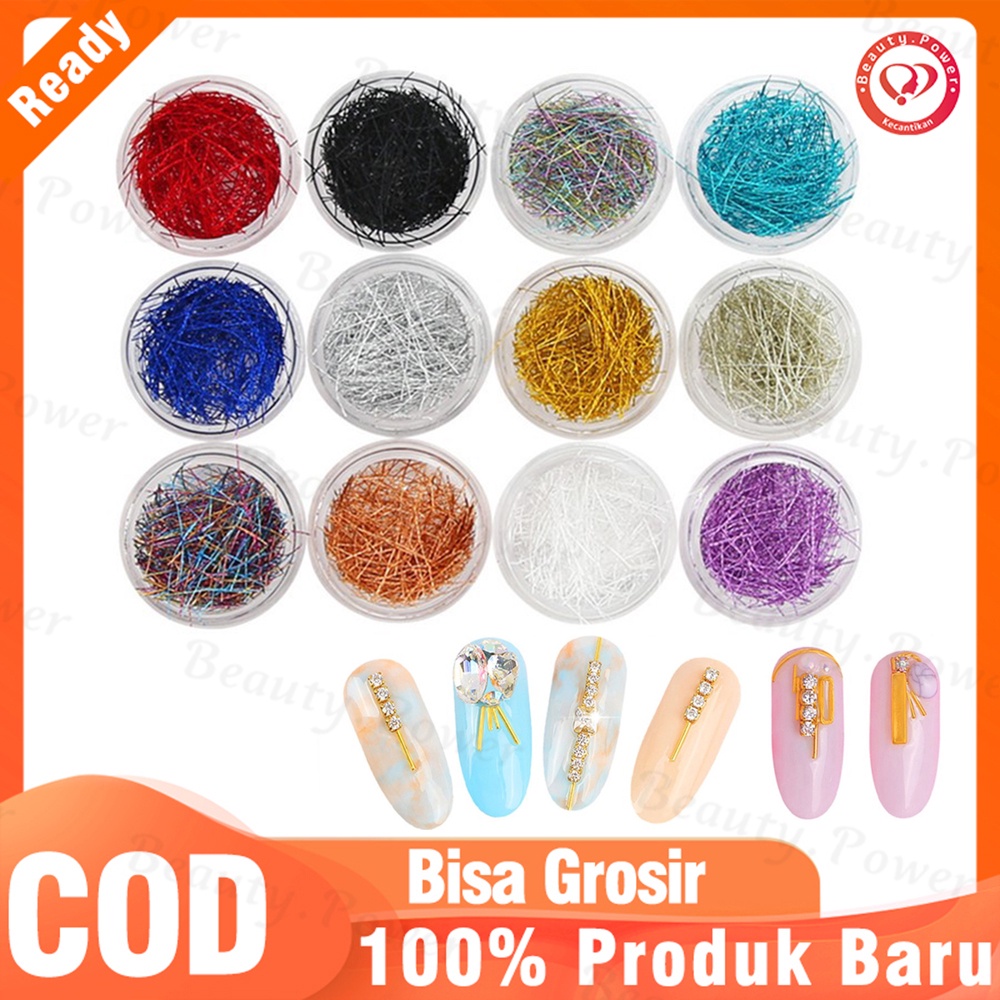 12 Grids/kotak Warna-warni Nail Art Glitter Garis Sutra Foil Epoxy Mengisi Bahan Multicolor Kawat Payet Manikur Dekorasi