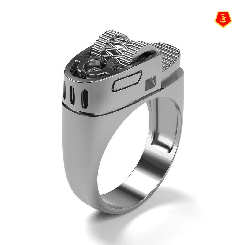 [Ready Stock]Creative Lighter Modeling Ring Punk Style Punk14k Gold