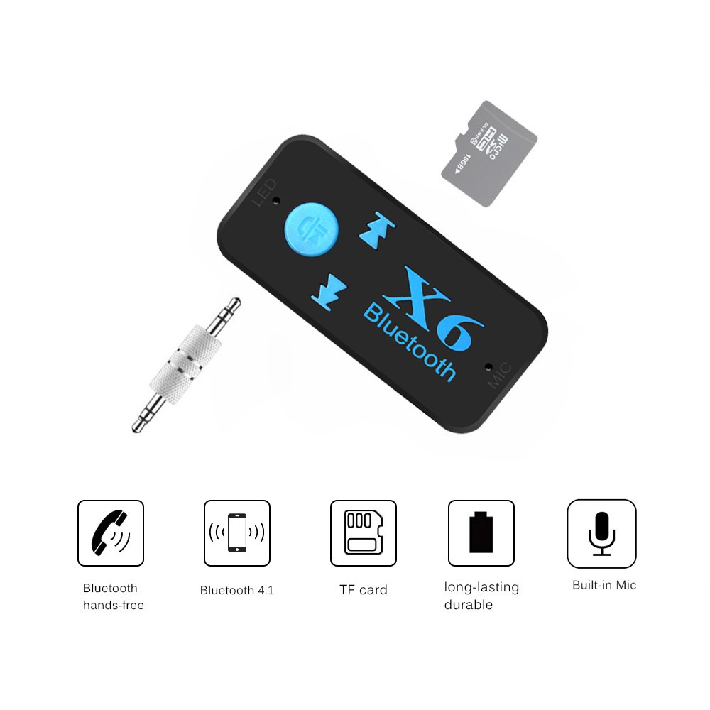 Perangkat Bluetooth Aux Audio Receiver Mobil HQX6 Black OMSCVZBK Grab Medan