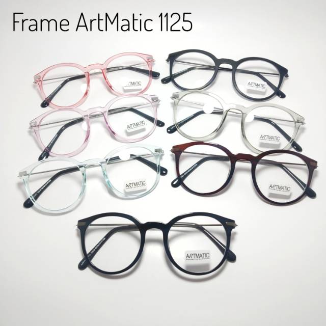 Frame Kacamata Bulat Artmatic 1125 + Lensa minus baca anti radiasi UV,Kacamata Gagang Tangkai Tipis