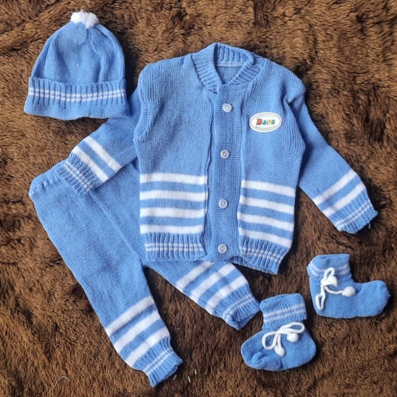 SET 4 IN 1 SETELAN SWEATER RAJUT BAJU BAYI BARU LAHIR