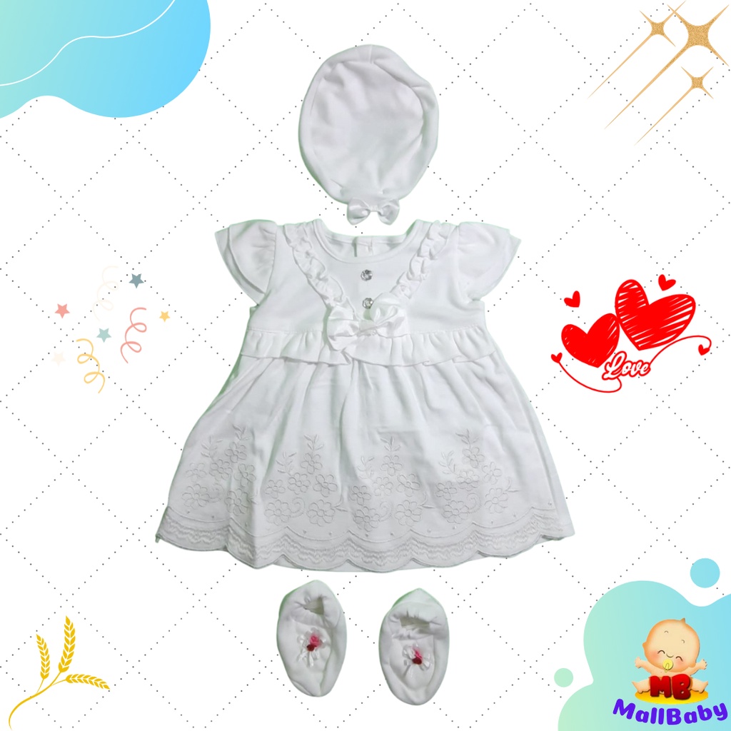 Baju Bayi Perempuan Putih Dress Bayi Baptis Aqiqah Newborn (DF4)