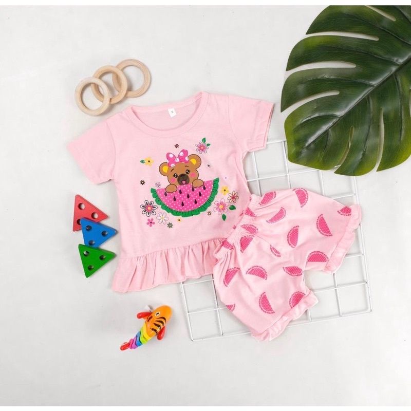 DK SETELAN Baju RUFFLE Set MOTIF Pendek Anak Perempuan SIMPLE &amp; MURAH - GRUP 2