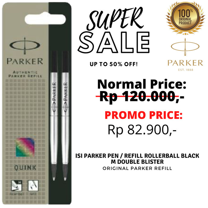 

MURAH isi Parker Pen / Refill Rollerball / Signpen Black M Double Blister - Hitam