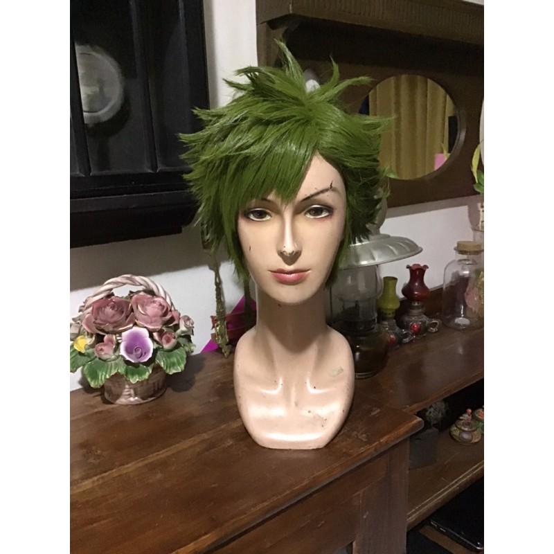 Trey Clover Twisted Wonderland wig cosplay green cowok hijau