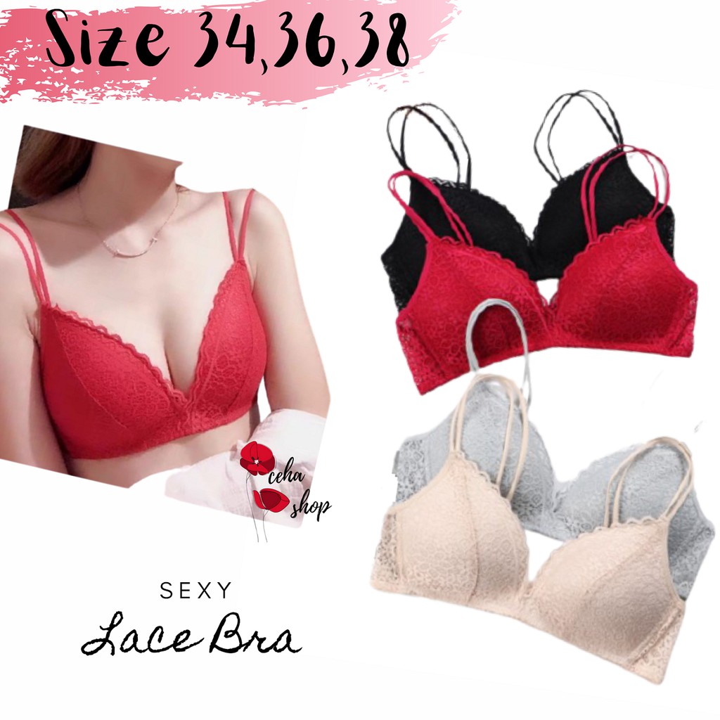 Bra sexy BH Brokat tanpa kawat busa Bralette Pakaian Dalam Wanita Renda Import Tipis Kekinian Lucu