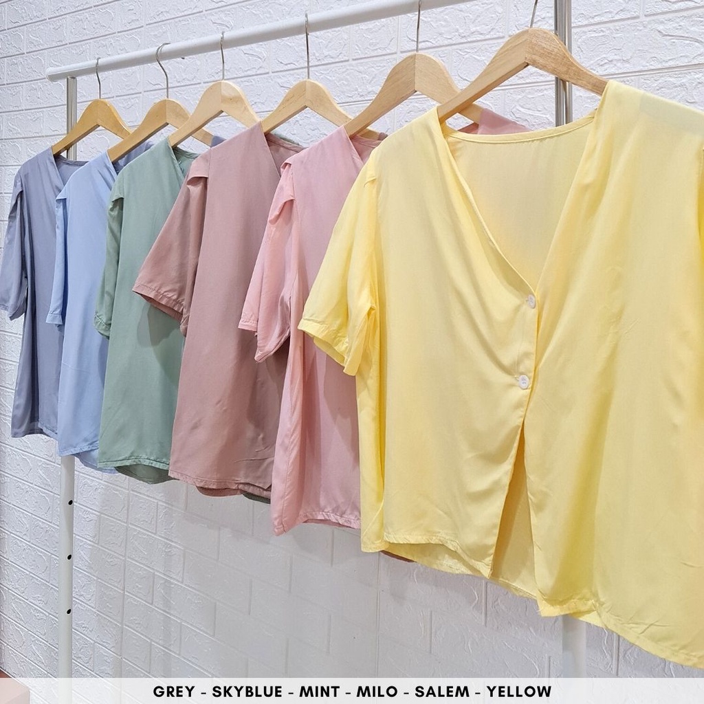 4382 anite button blouse katun polos blouse kerja