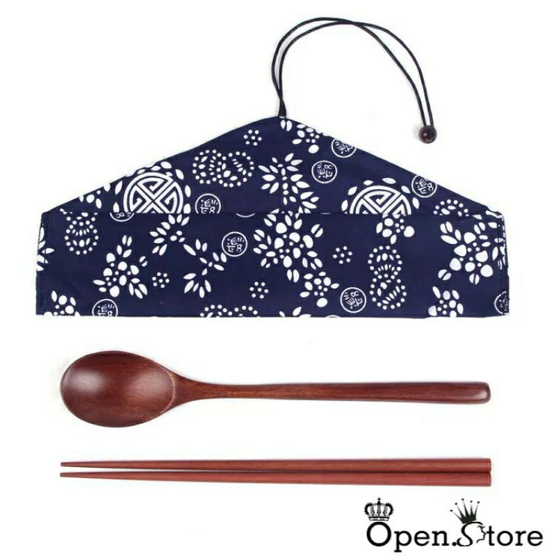 3 in 1 Set Sendok Sumpit Kayu / Set Alat Makan Model Jepang / Wooden