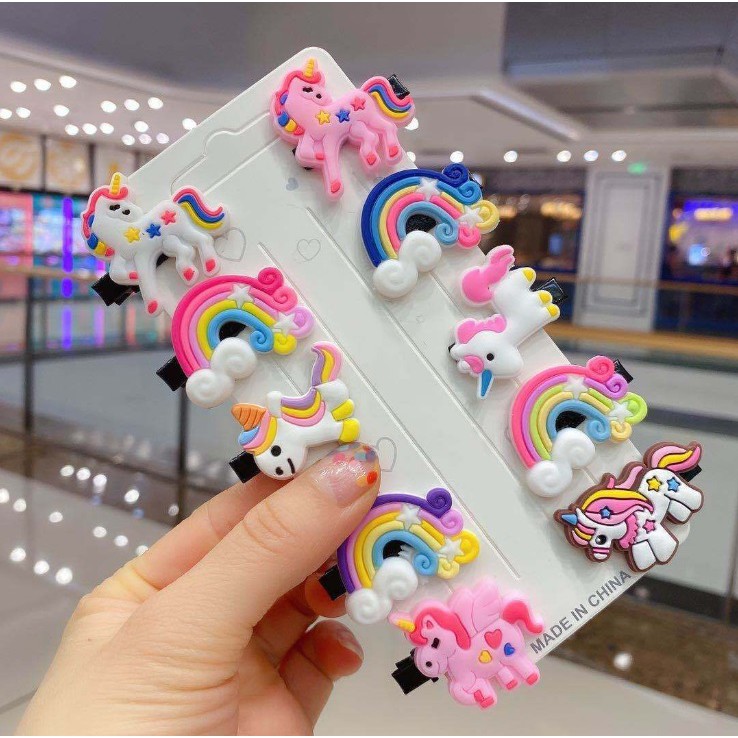 10 Pcs Set Jepit Rambut Kartun Unicorn Pelangi Buah Klip Jepitan Anak Gaya Korea Fashion Hair Clip