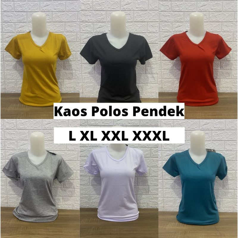 Kaos polos pendek wanita v neck L XL XXL