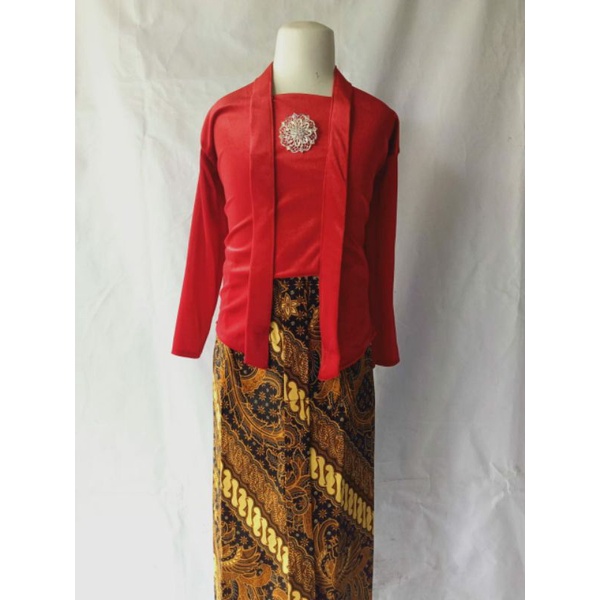 KEBAYA BLUDRU KUTUBARU WARNA MERAH SET JARIK BATIK ANAK PEREMPUAN BAJU ADAT JAWA PAKAIAN TRADISIONAL