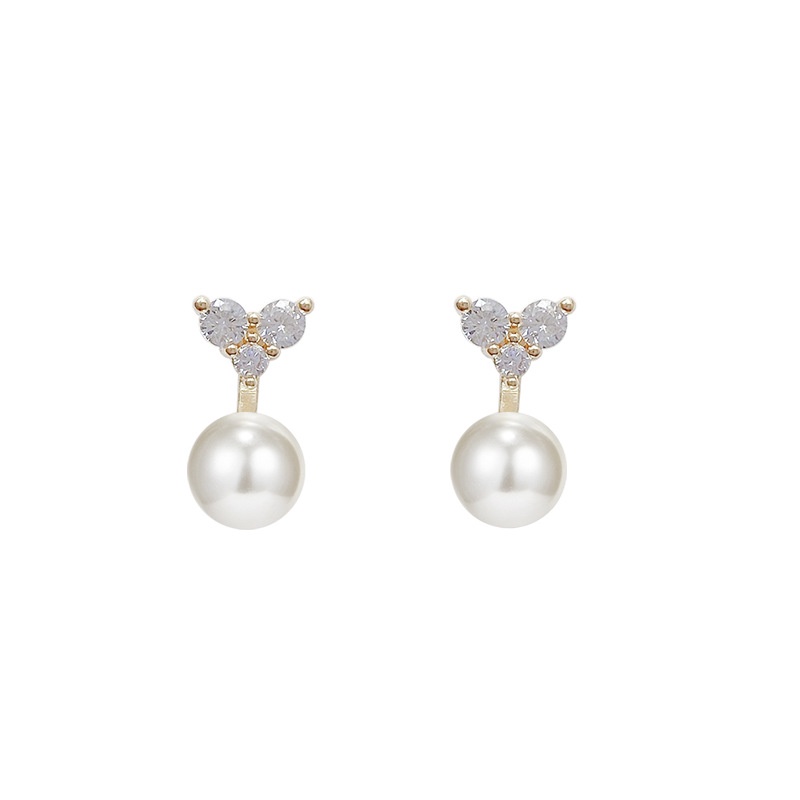 Anting Tusuk Sterling silver 925 Desain Hati Geometri Hias Zircon + Mutiara Untuk Wanita