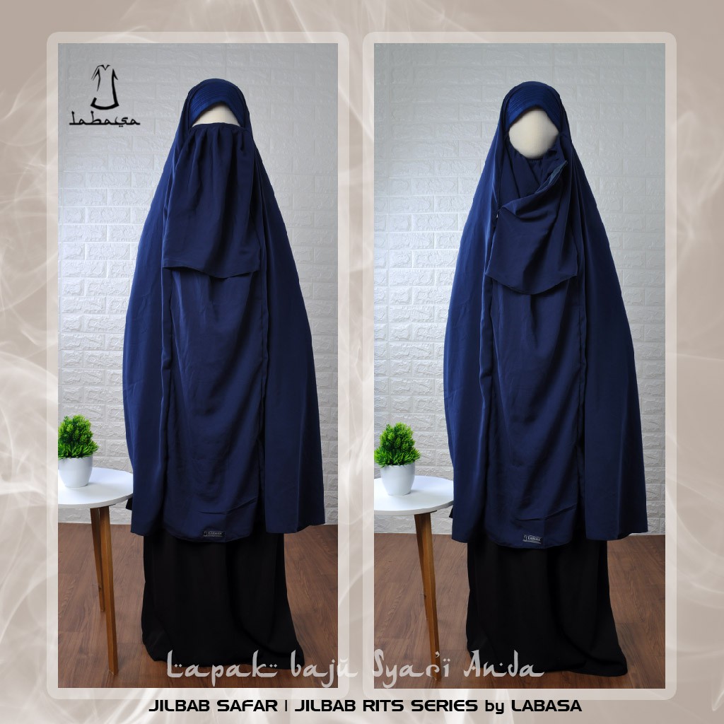 Labasa Jilbab Safar Non Purdah Size XL Sebetis Navy | Jilbab Rits