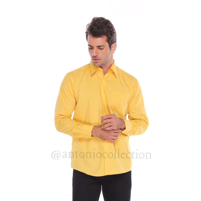 Kemeja Pria Kuning Polos Lengan Panjang / Seragam Baju Lapangan Kantor