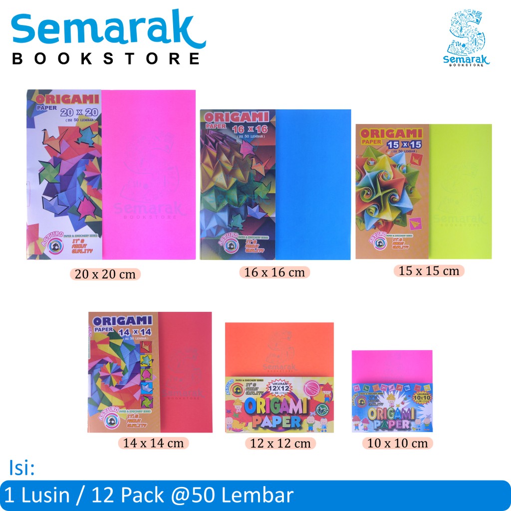 

Asturo Origami Paper 10x10 / 12x12 / 14x14 / 15x15 / 16x16 / 20x20 CM [1 Lusin / 12 Pack @50 Lembar]