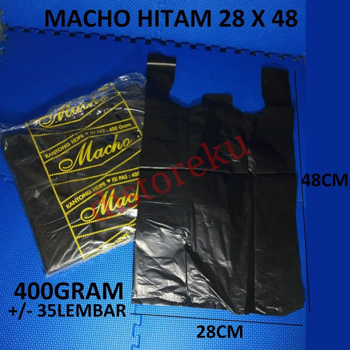 KANTONG PLASTIK KRESEK BESAR HD HITAM TEBAL MERK MACHO UKURAN 28 HB