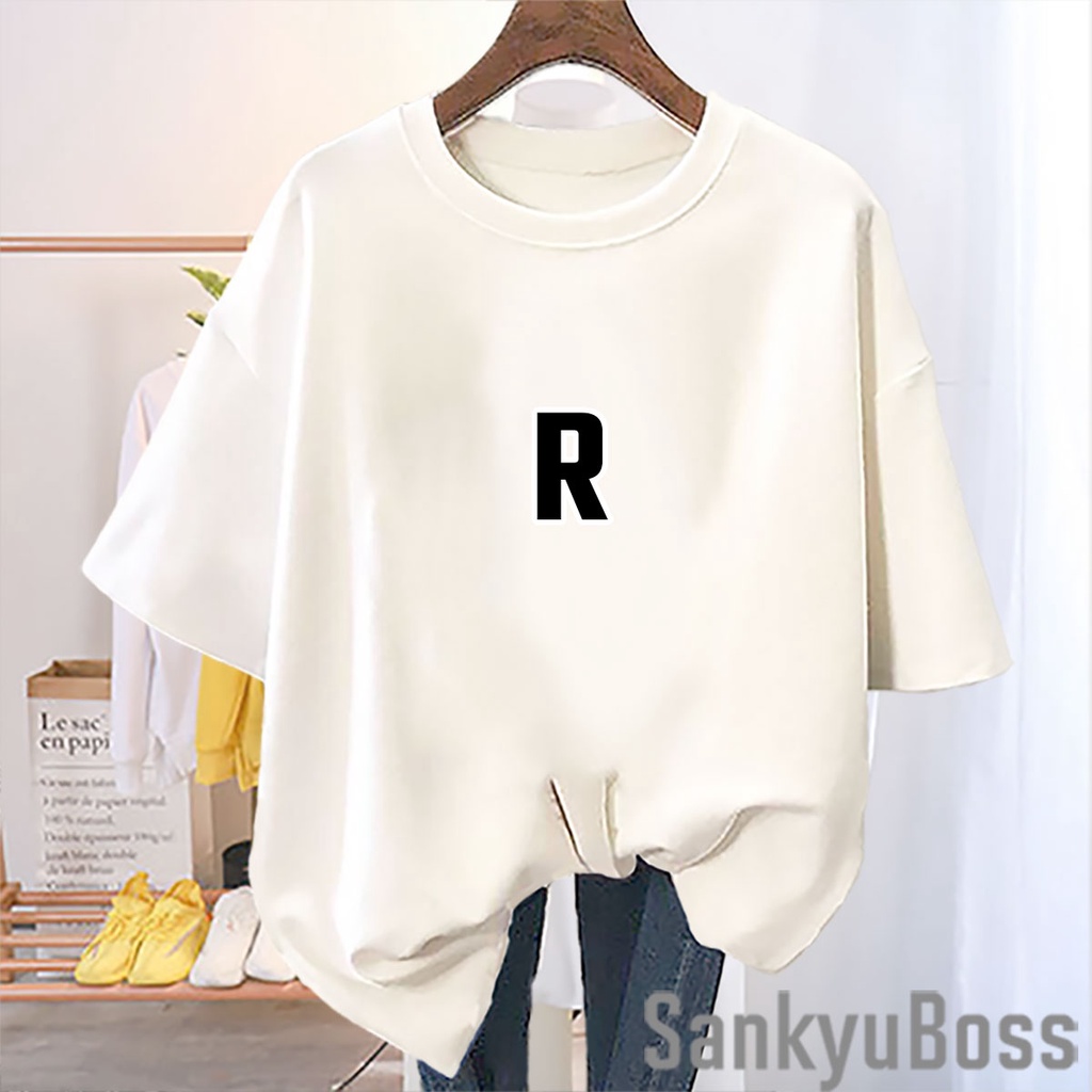 SANKYUBOSS - KAOS INISIAL R / ATASAN UNISEX LENGAN PENDEK / KAOS WANITA / BAJU OVERSIZE PRIA