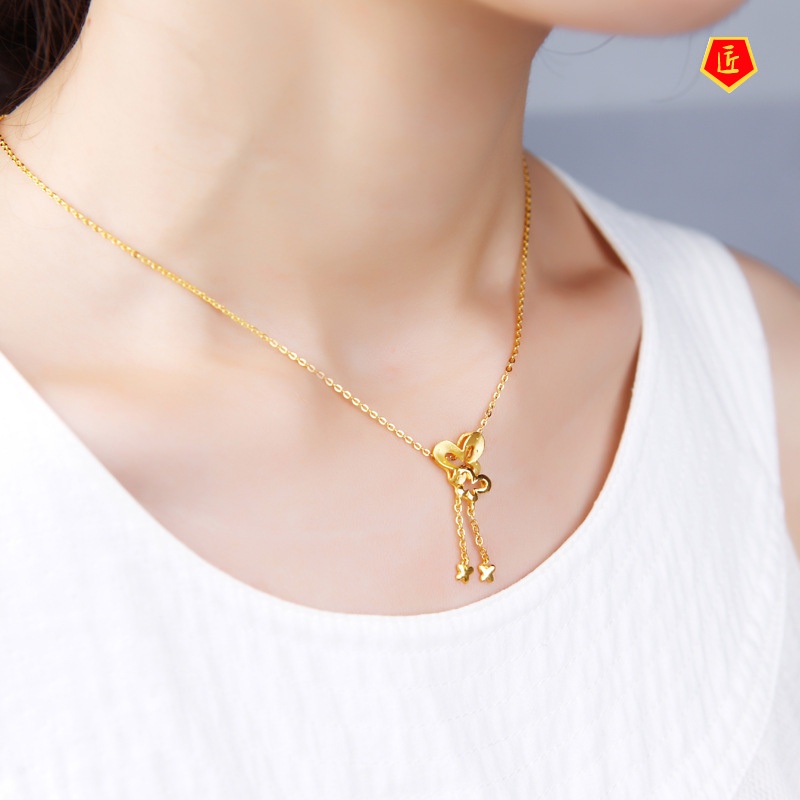 [Ready Stock]3D Gold Love of Butterfly Pendant Necklace European Coin Sandy Gold Jewelry