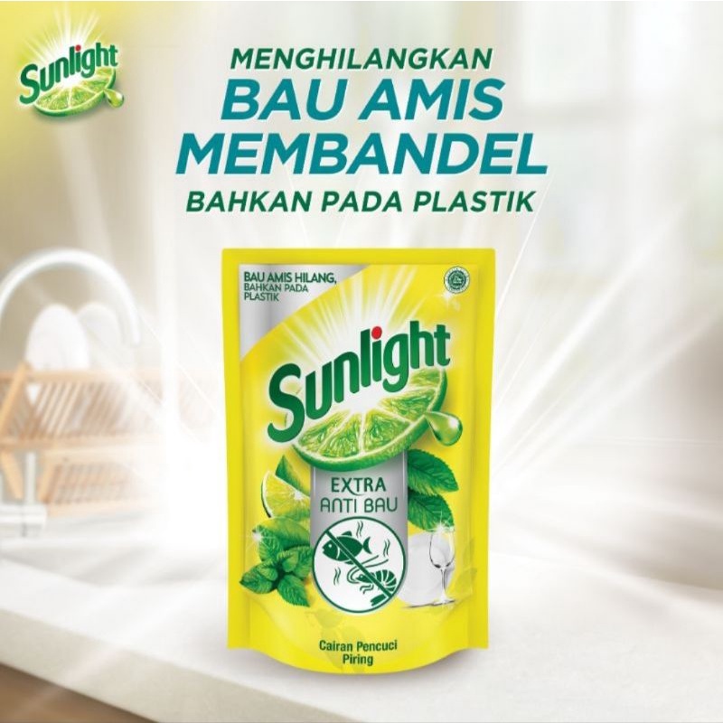 Sunlight Pencuci Piring Extra Anti Bau Jeruk Nipis &amp; Daun Mint Refill 700mL