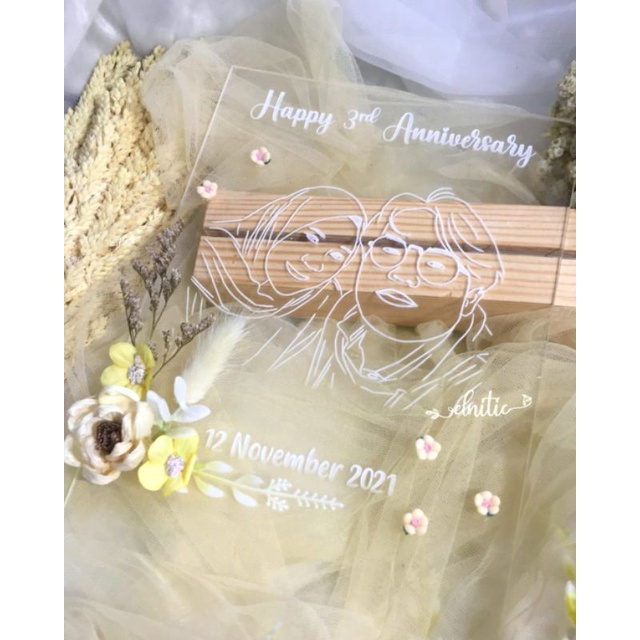 Plakat Akrilik Bunga Minimalis / Plakat Anniversary / Hadiah Gift Anniversary Custom Foto