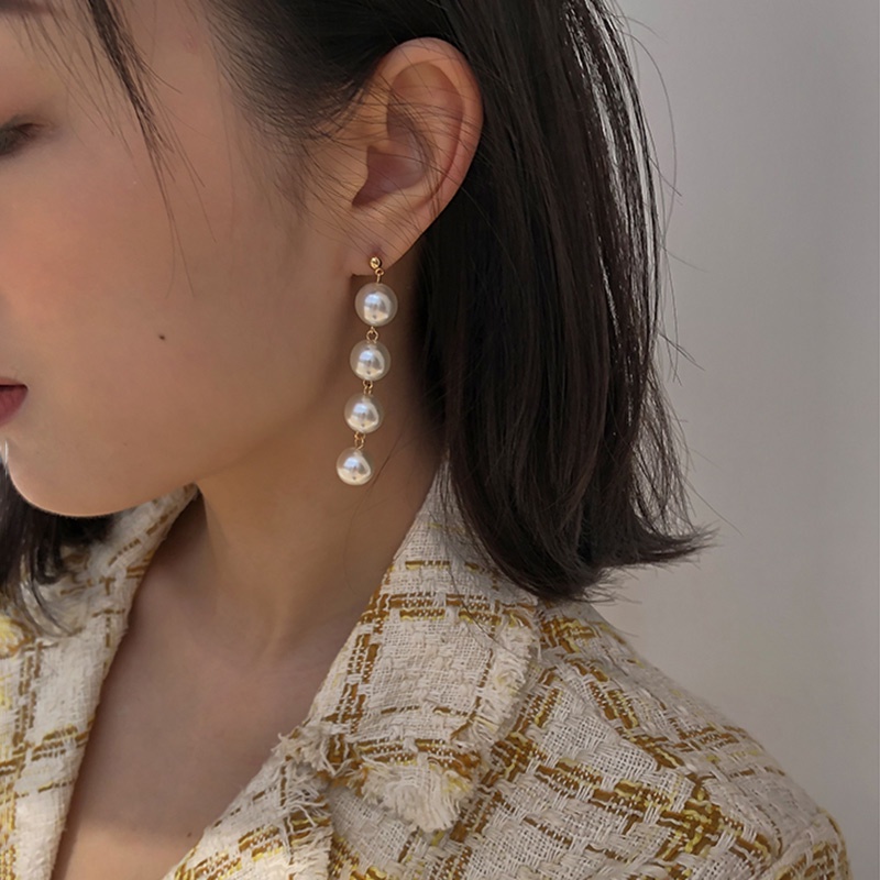 Anting Gantung Panjang Model Mutiara Gaya retro Korea Untuk Wanita