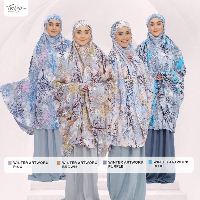 Mukena Tazbiya Winter Artwork Series Jumbo Dewasa Katun Rayon Adem Motif Cantik