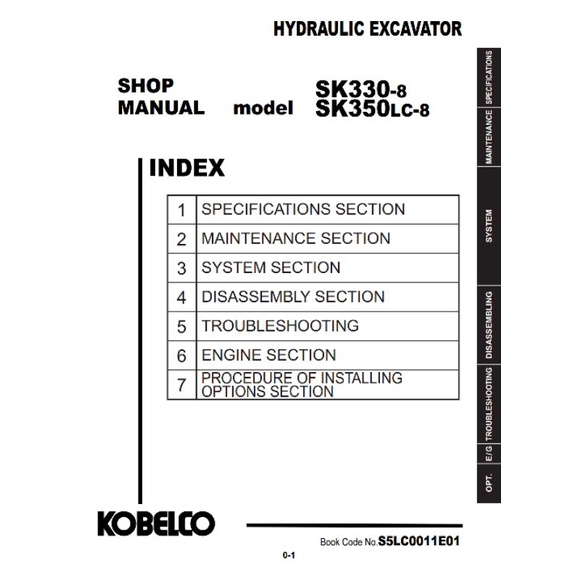 

shop manual excavator kobelco SK330-8