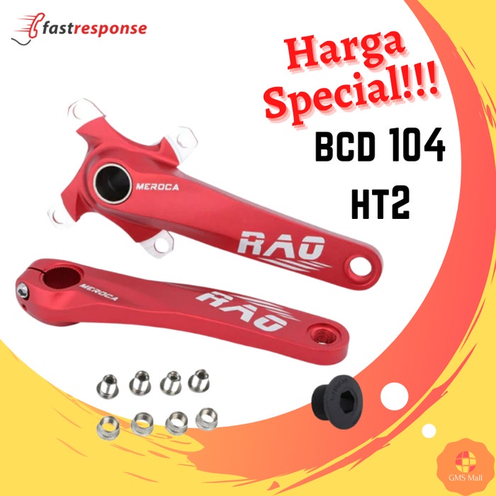 Meroca Rao Crankset Tanpa BB HT2 Crank Set Hollowtech BCD 104 Merah