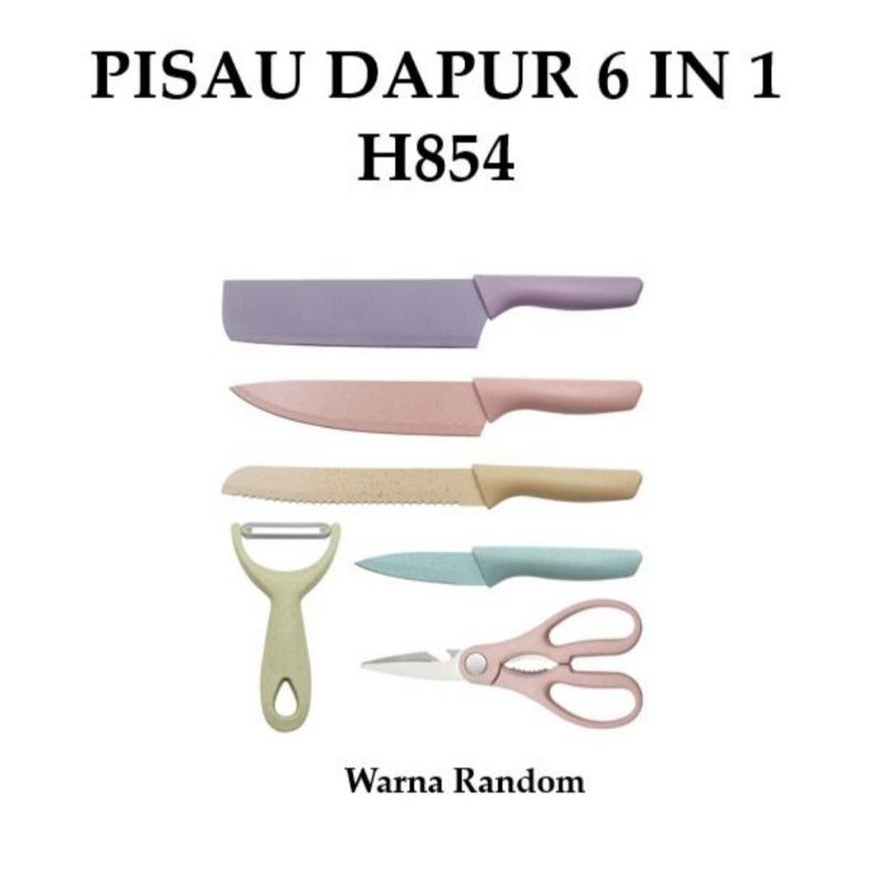 SET PISAU GUNTING DAPUR 6 IN 1 Premium Multicolor Kitchen Knife Set