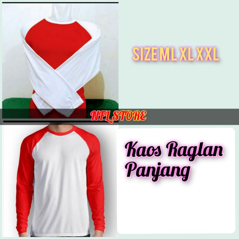 kaos Raglan//merah putih panjang
