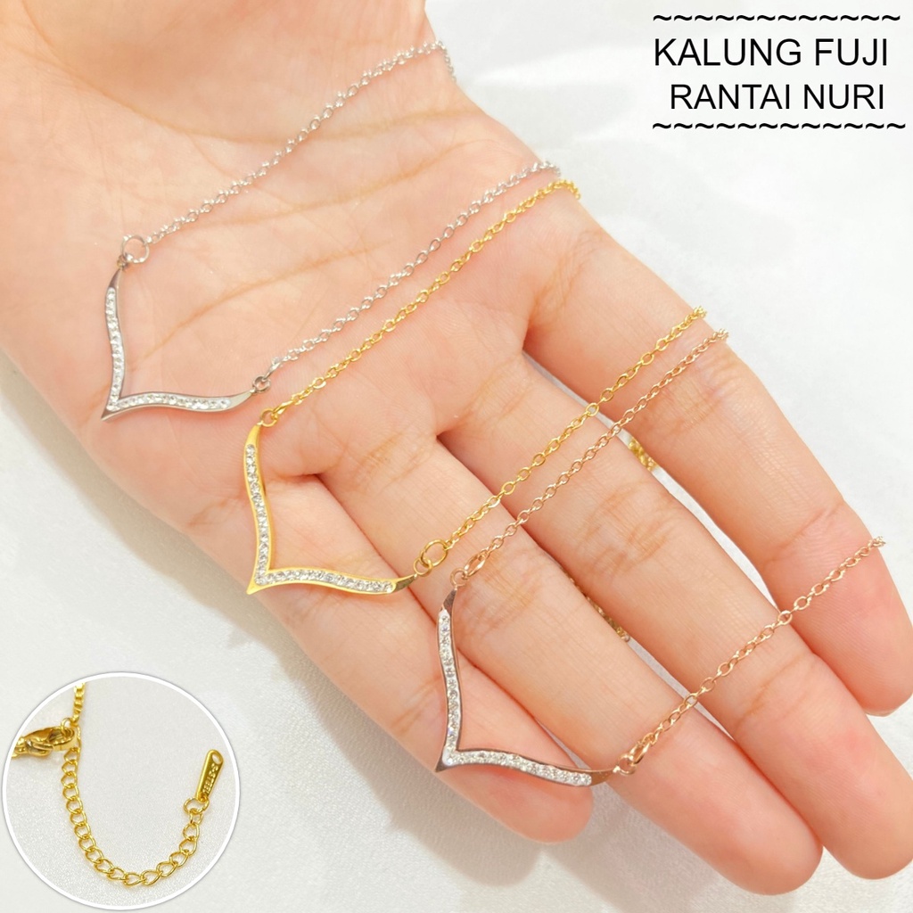 Kalung Fuji Permata Rantai Nuri Titanium Anti Karat Aksesoris Fashion Korea