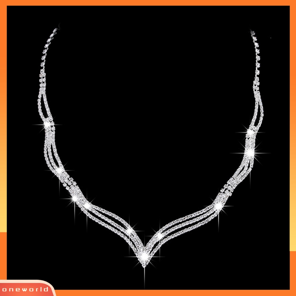 2pcs / Set Kalung Choker Anting Berlian Imitasi Bentuk Geometris Untuk Aksesoris Perhiasan