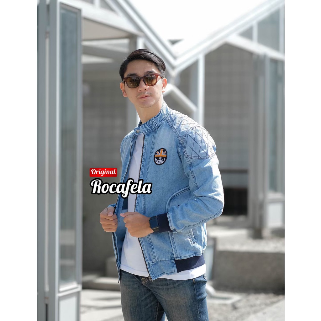 Jaket Jeans ROCAFELA Quilting - Jaket denim Basic Pria -Jaket Jeans Pria Keren - Jaket Bomber Denim -  Jaket Pria