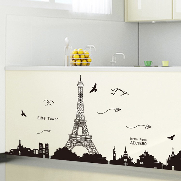 RELIZA WALL STICKER SILUET PARIS HITAM KOTA CITY EIFFEL TOWER KK049 STIKER DINDING