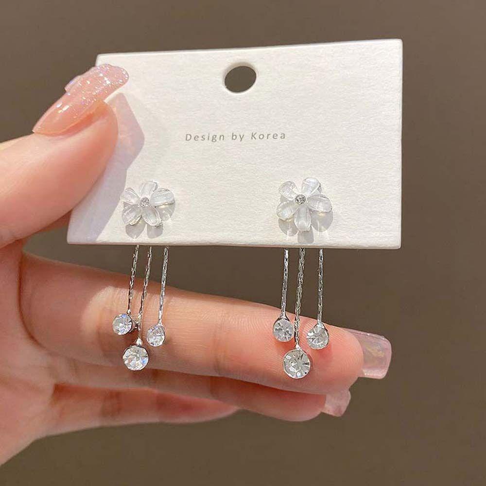 Needway Bunga Anting Elegan Perhiasan Aksesoris Kelopak Anting Stud Zirkon Liontin Anting