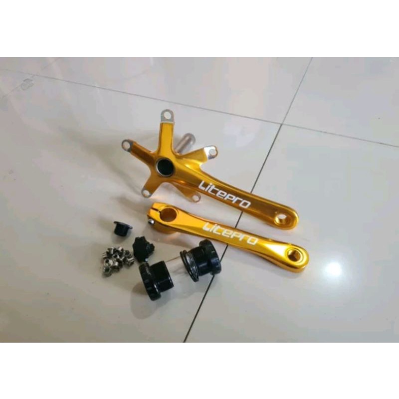 Crank Arm Litepro HT2 Warna Gold . Arm 170 MM Sepeda Hollowtech II Kuning Sepeda Lipat Seli Roadbike Bisa single dan Double Chainring