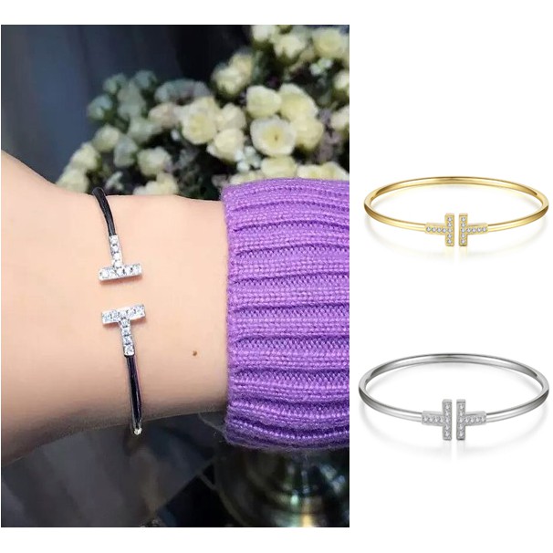 Gelang berlian imitasi wanita berbentuk T fashion Korea