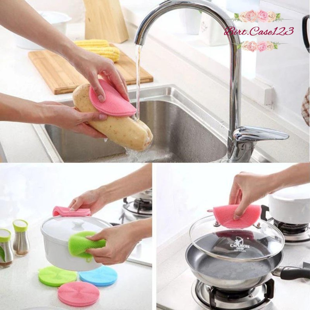 RT04 SPONS SPONGE SPON PENCUCI PIRING BULAT SILIKON SILICONE BRUSH SERBAGUNA FOOD GRADE BC5937