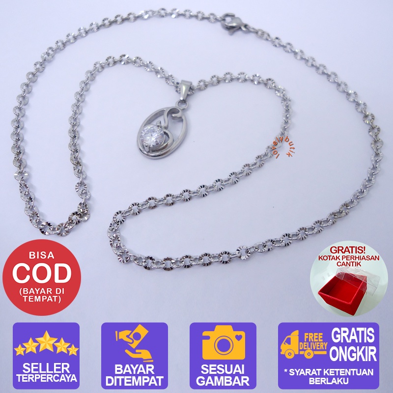 Lovelybutik Kalung Titanium Wanita Anti Karat Model Terbaru 3Lice Kalung Wanita Titanium + Liontin Permata BONUS TEMPAT PERHIASAN