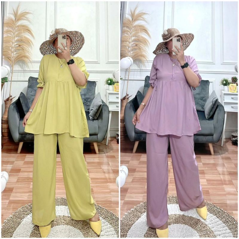 BISA COD AZKIYAHIJAB29 ONESET BABYDOLL PENDEK ONE SET TUNIK TANGAN PENDEK SETCEL CELANA KULOT ATASAN
