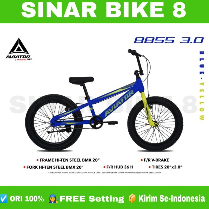 Sepeda Anak Laki Ukuran 20 Inch BMX AVIATOR 8855 3.0  Ban Jumbo