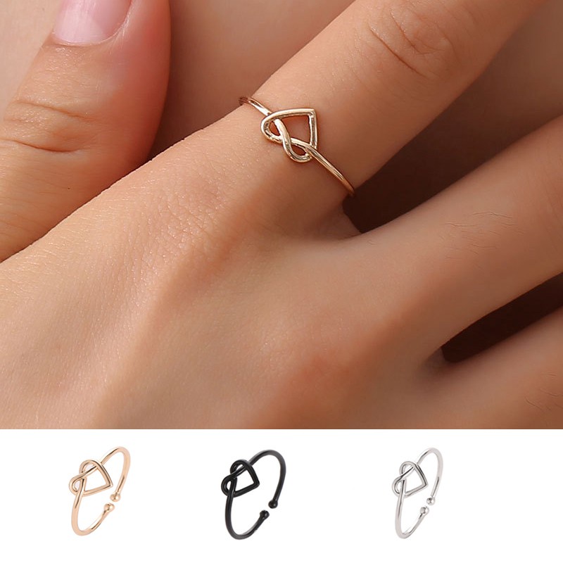 Cincin Model Terbuka Adjustable Desain Hati Hollow Gaya Korea Untuk Pasangan