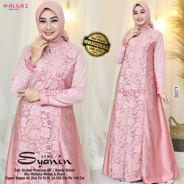 OK - SYANIN GOWN BY ALILA  GAMIS BROKAT KOMBI VELVET  DRESS MIX MUTIARA MUTEK DAN PAYET PREMIUM