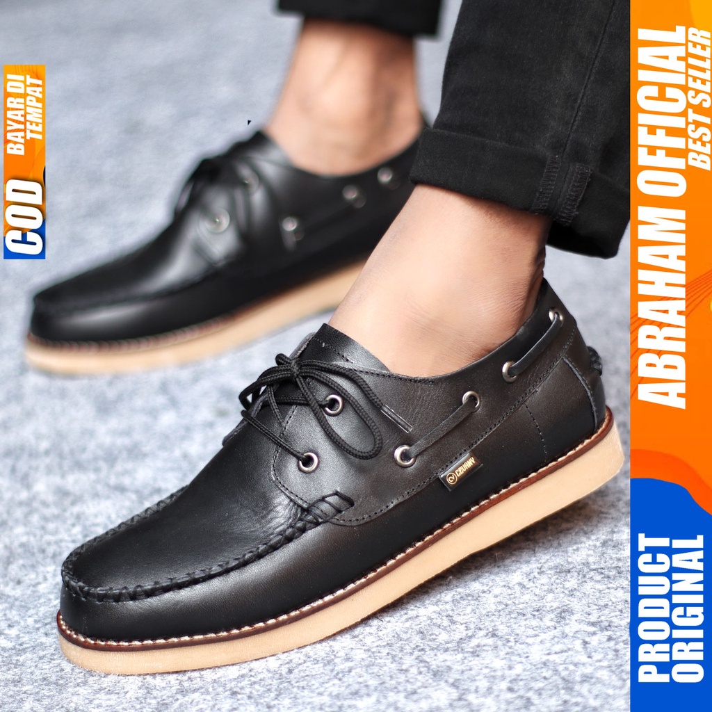 ABRAHAM Sepatu Formal Pantofel Kerja Hitam Casual Kulit Pria