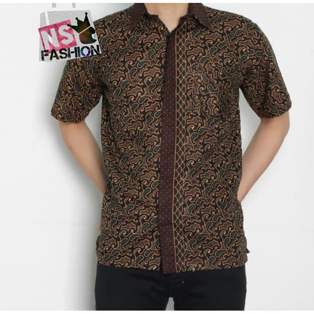 AR5 KEMEJA PRIA BATIK SIZE M L XL XXL KATUN LENGAN PENDEK COKLAT ANFA - COKELAT TUA, M 3BT
