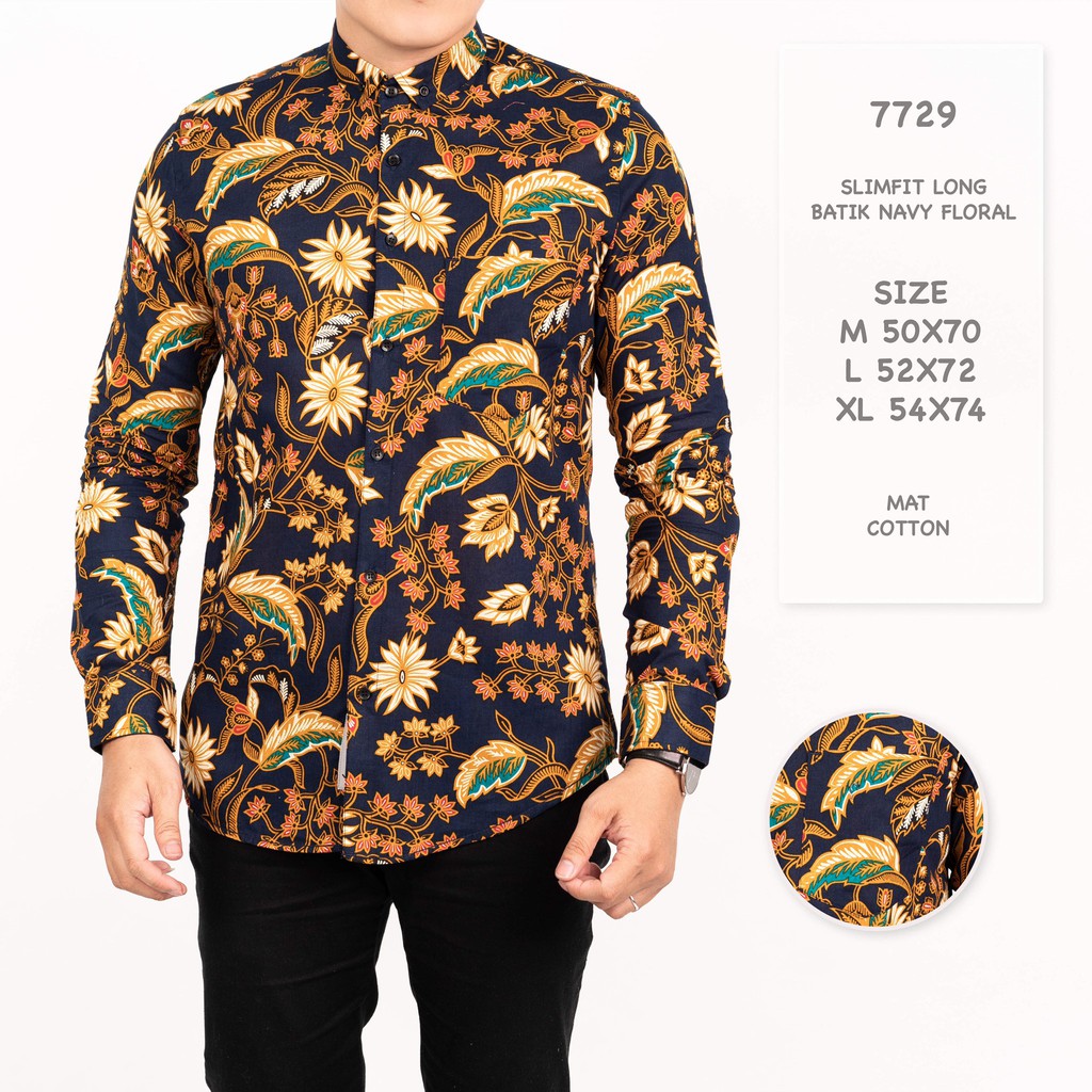 7729 Bajui Couple Seragam Batik Biru Tua Gold Emas Slimfit Long Navy Floral Shopee Indonesia