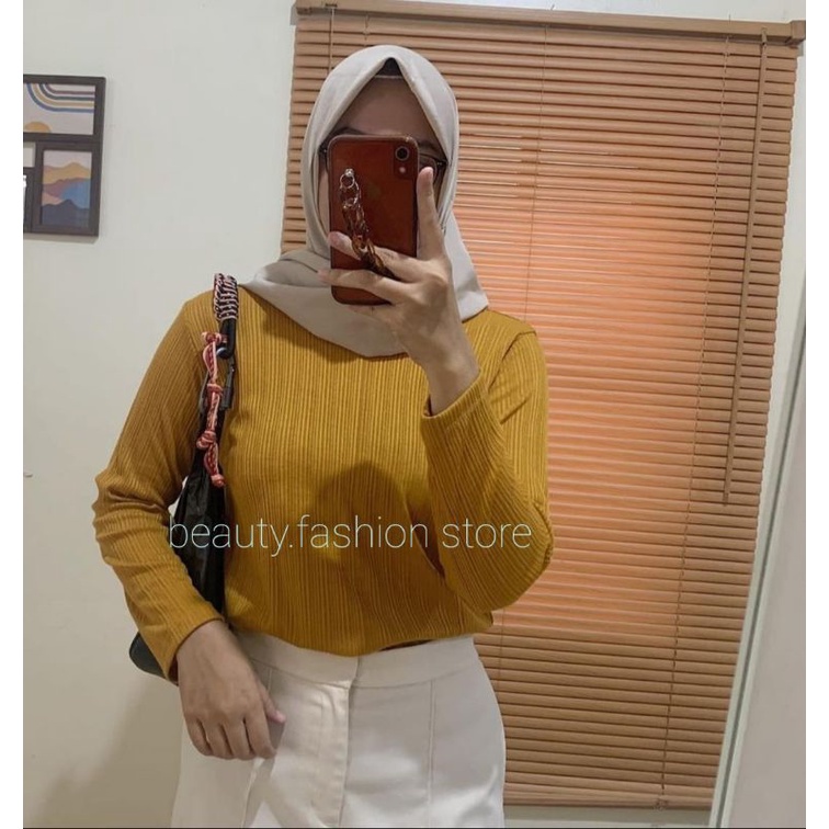 KAOS RIB COTTON Cabut jarum lengan panjang/fashion wanita/bahan katun/adem